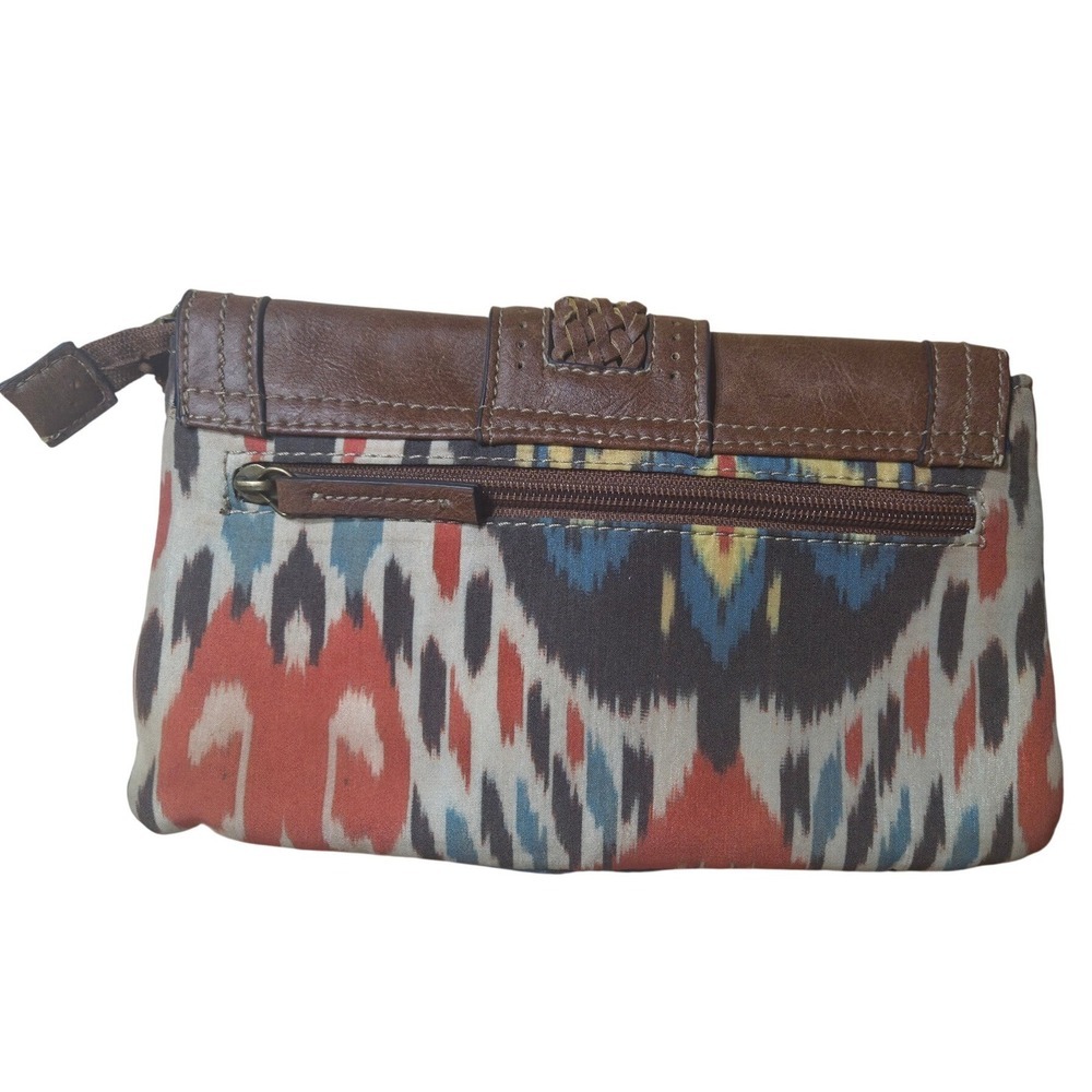 Chaps Womens Brown Leather Ikat Print Clutch Wallet Clutch Bag - Picture 4 of 6